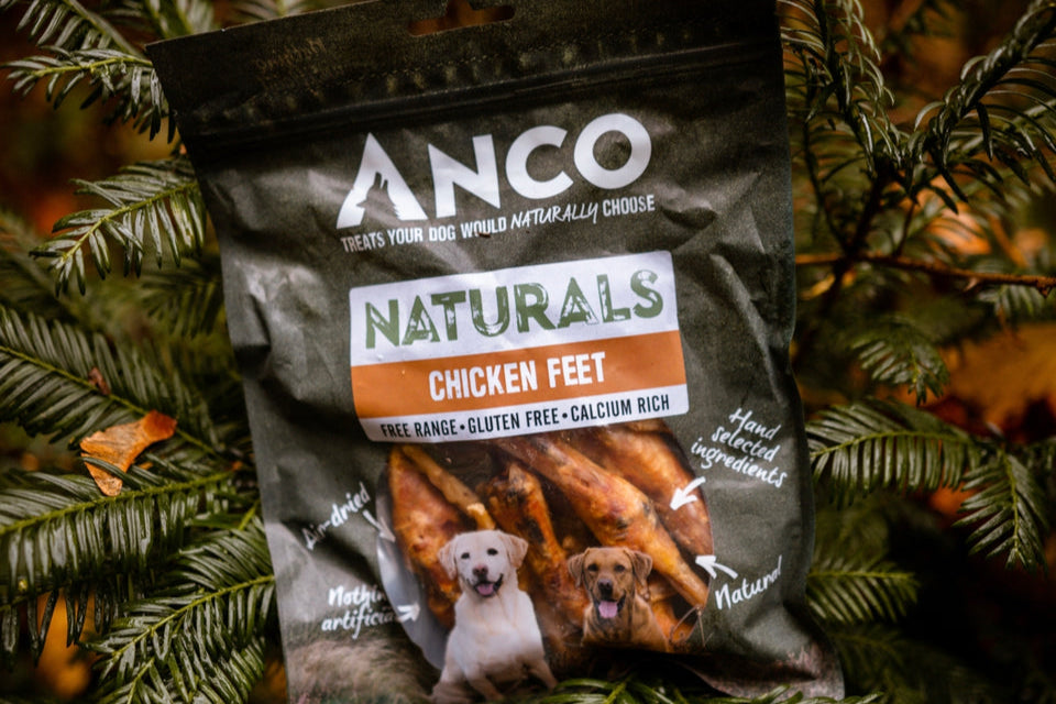 Anco Naturals Chicken Feet on a leafy background