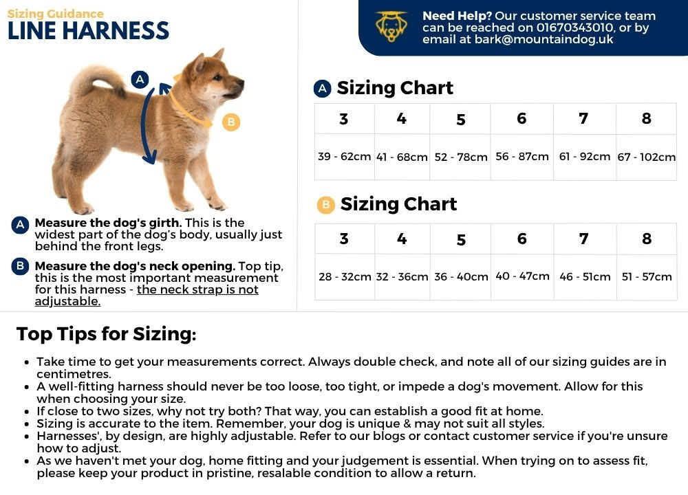 Sizing chart for the Line Harness.