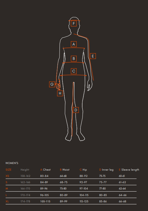 Sizing chart for the Obedience Vest Light.