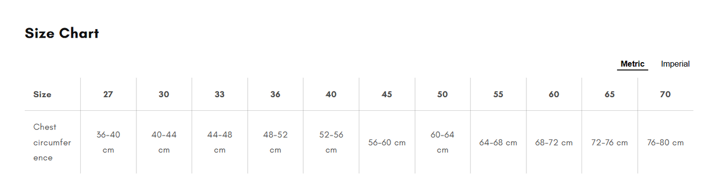Sizing chart for the Trail Quest Fleece Pullover.