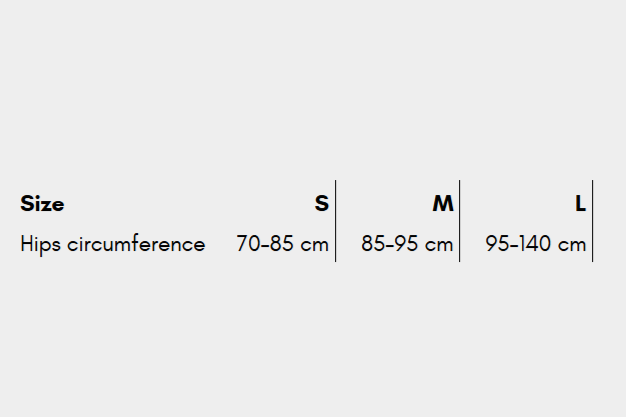 Size chart for the Explore Belt, with hip circumference measurements.