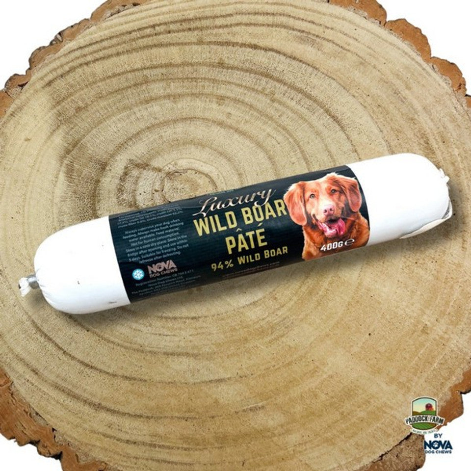 Nova Wild Boar Pate on a log.
