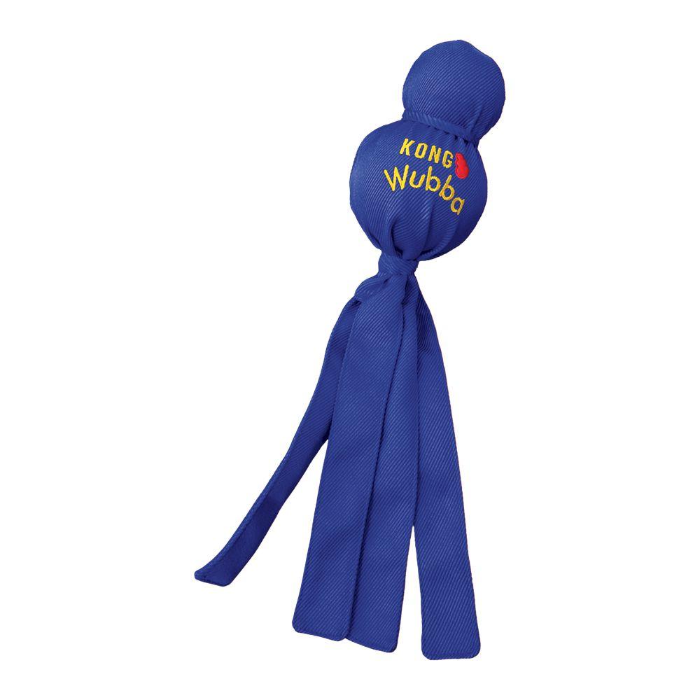 Stock image of the KONG Wubba, a blue, KONG-branded toy, on a white background.