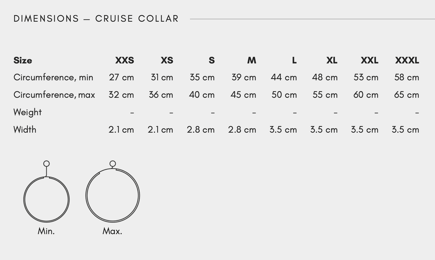 Sizing guidance for the Cruise Collar.