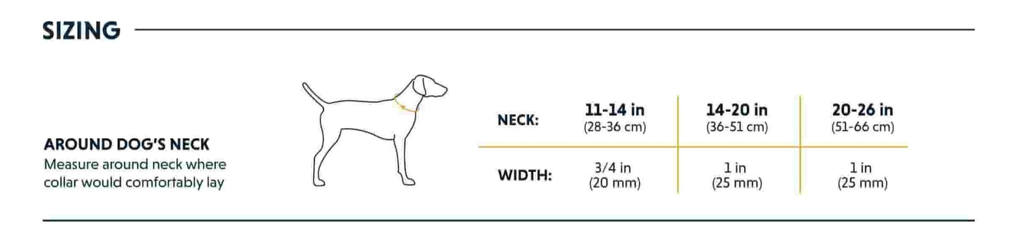Sizing chart for the Ruffwear Chain Reaction Collar.