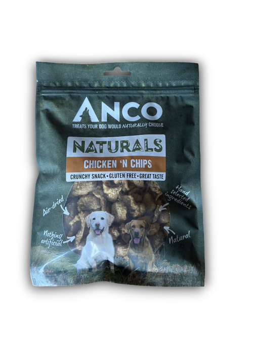 Studio image of the Anco Naturals Chicken 'n Chips.