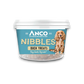 Stock image of the Anco Nibbles Duck Treats, showing the packaging pot with a blue label and a dog on the front.