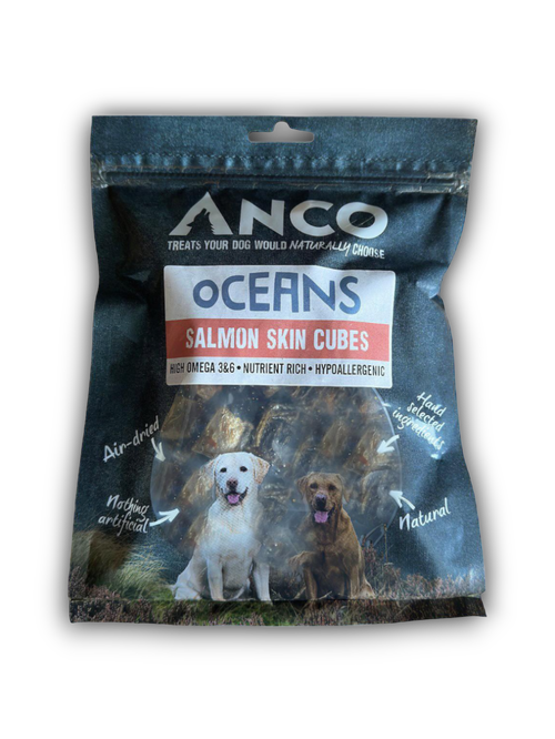 Studio image of the Anco Oceans Salmon Skin Cubes.