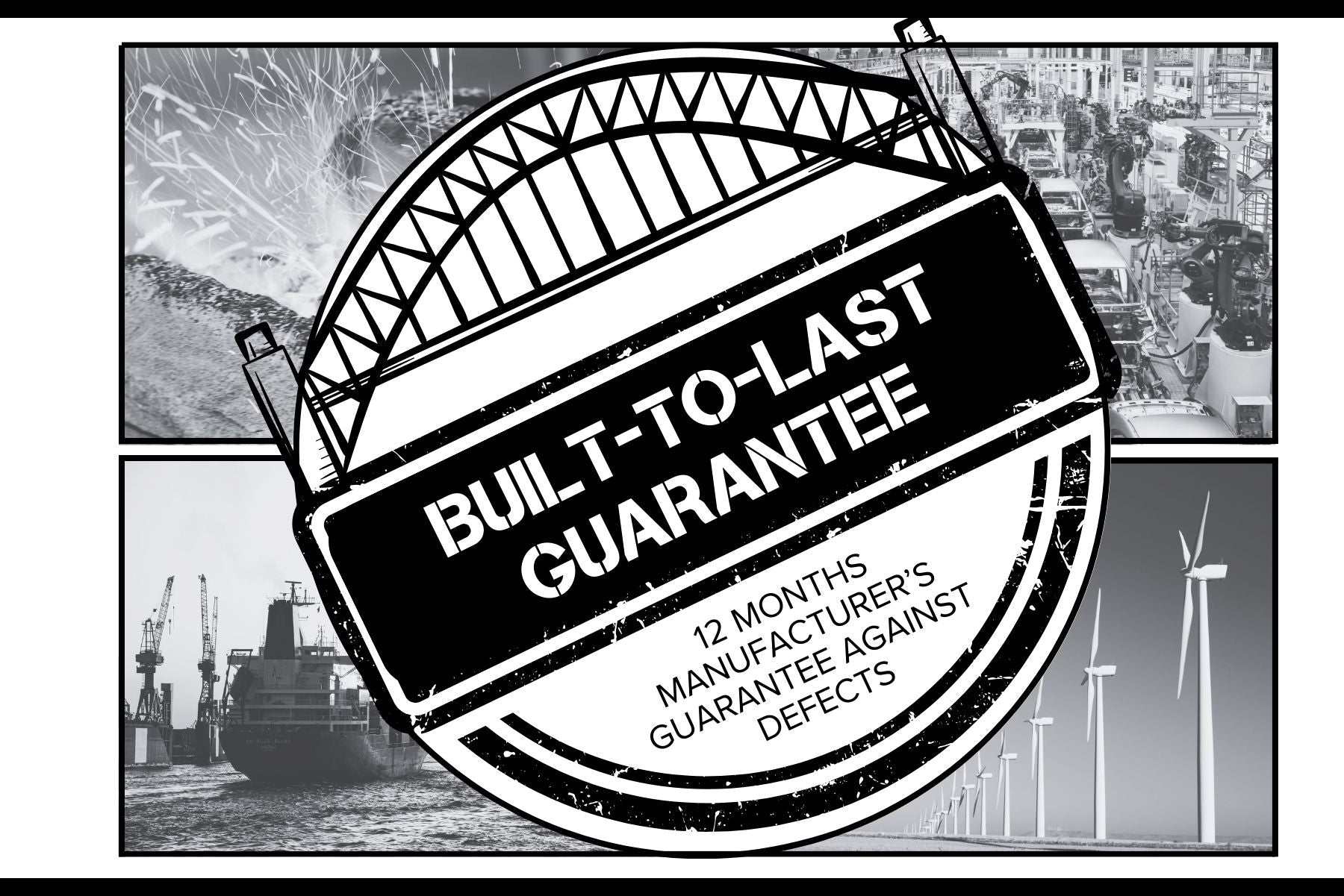 A built-to-last guarantee image for DNA Dogwear. 12 months manufacturers guarantee against defects.