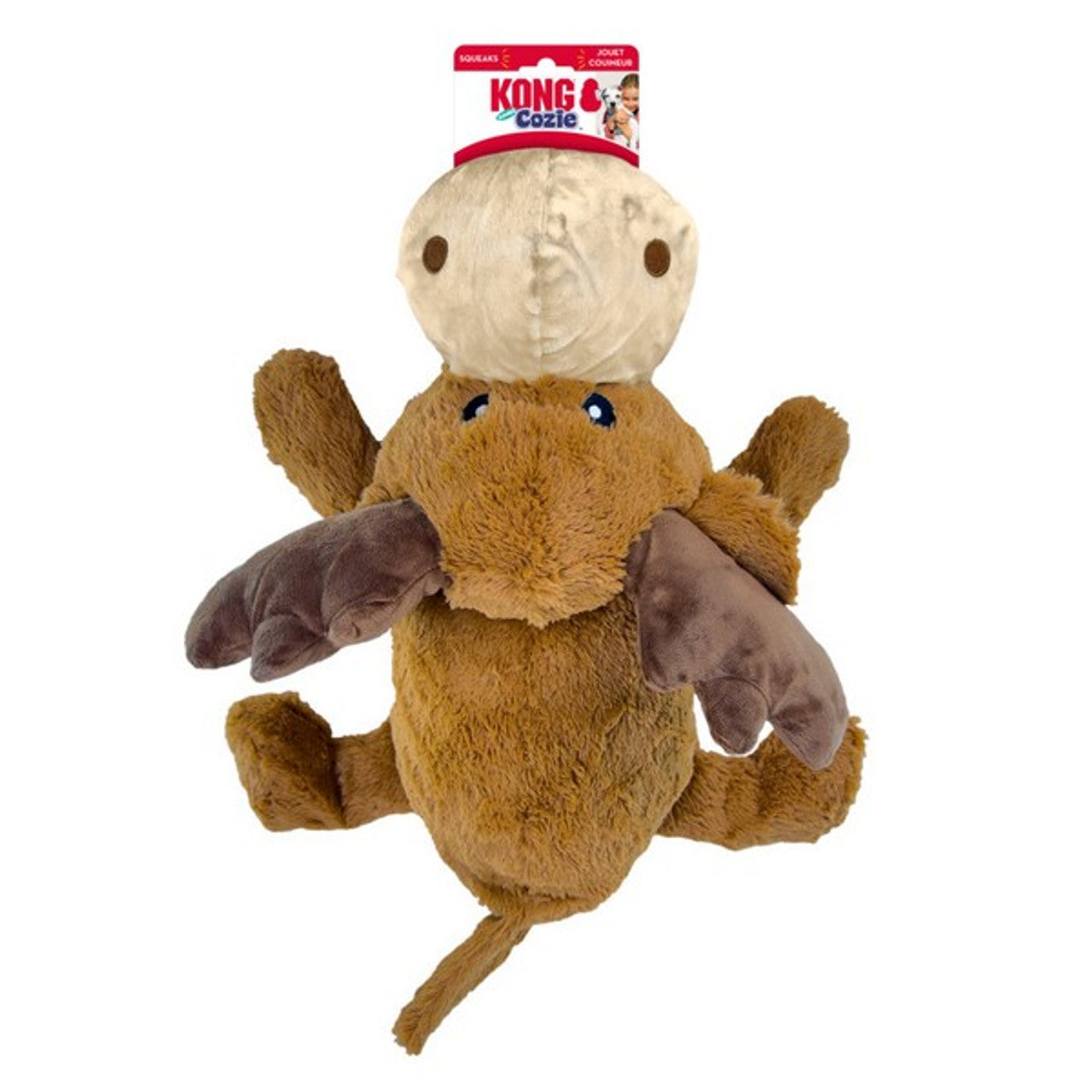 Stock image of the KONG Cozie Marvin, a brown moose toy, against a white background.
