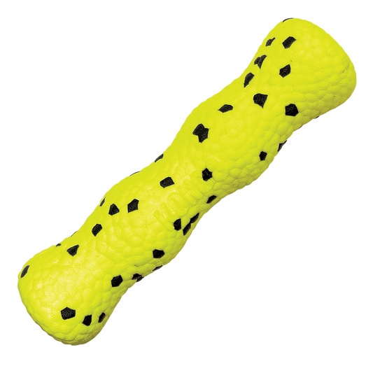 KONG Reflex Stick dog toy with black spots on a white background.
