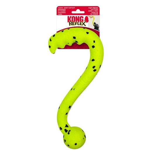 KONG Reflex Tug N Fetch dog toy with black spots on a white background, featuring the Kong Reflex brand.