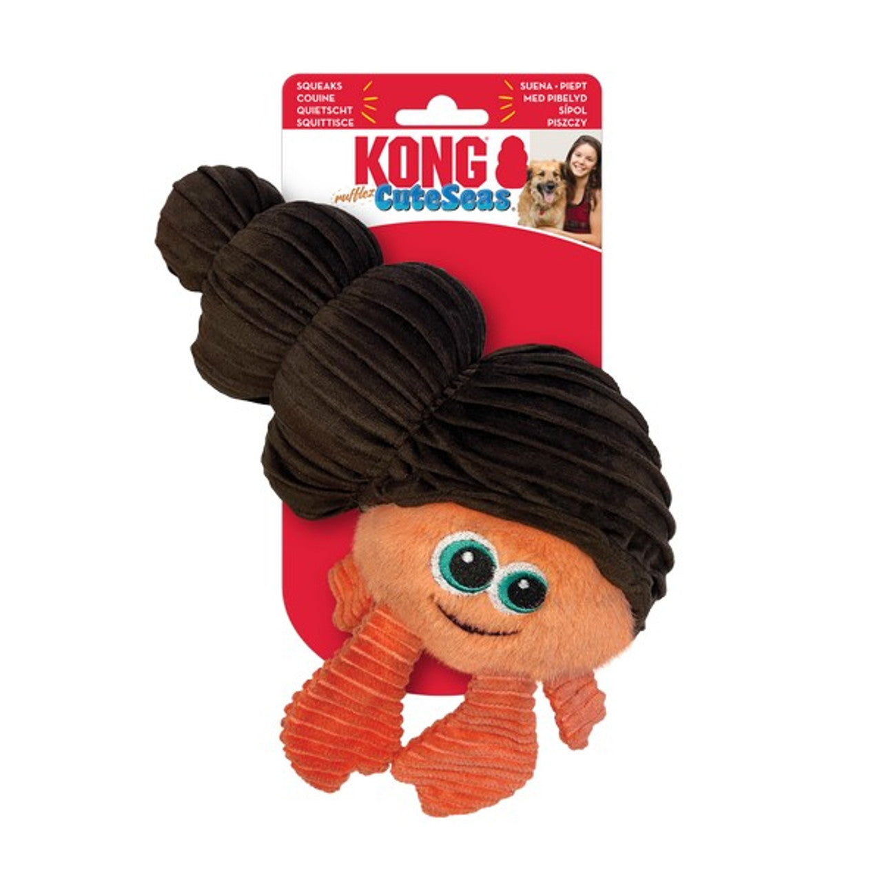 Stock image of the KONG Rufflez Cuteseas Hermit Crab, featuring a plush crab toy on a white background.