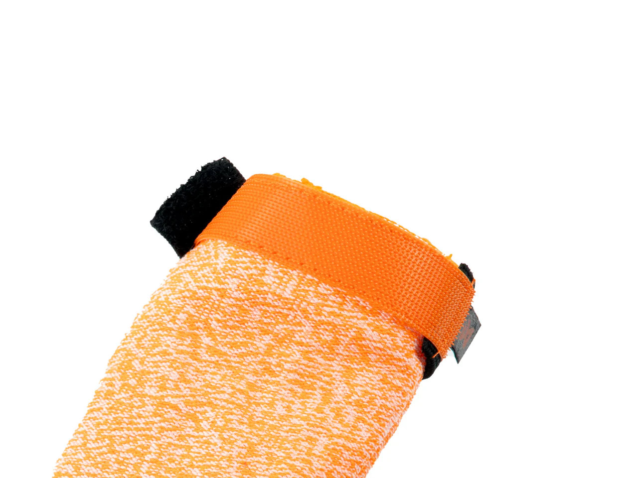 Close-up of the cuff of the Protector Booties High on a white background.