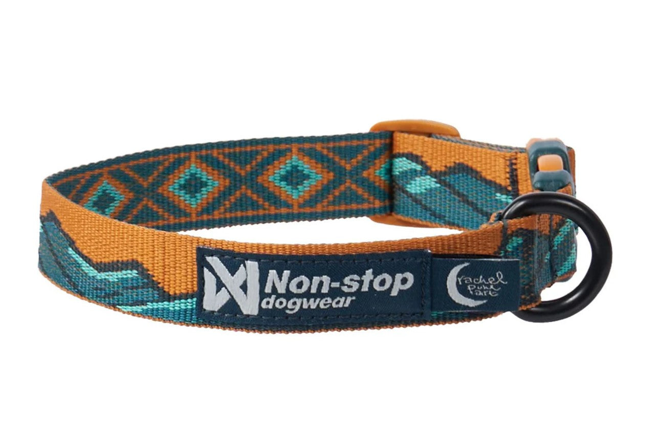 Stock image of the Rachel Pohl Trail Quest Collar in Teal and Oak, on a white background.