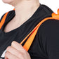 Stock image of the Dog Rescue Sling, being secured onto the shoulders of a person.