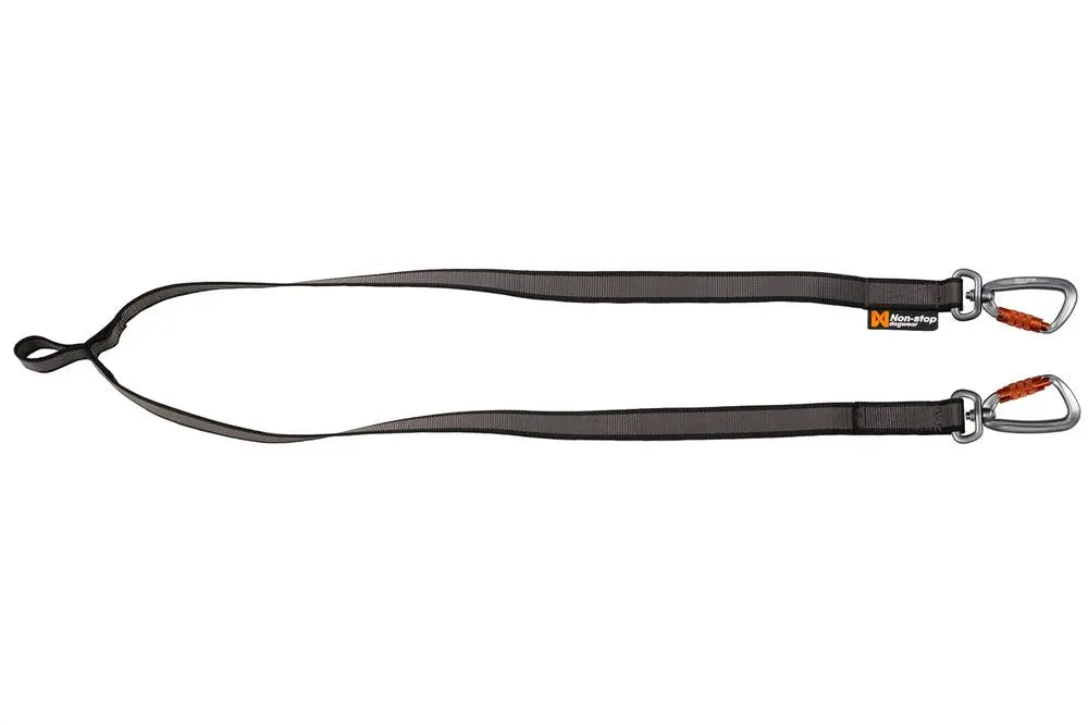 Stock image of the Touring Bungee Lead, a double dog lead with two carabiners.