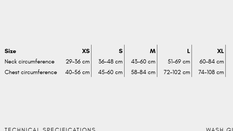 Sizing chart for the Trail Quest Backpack.