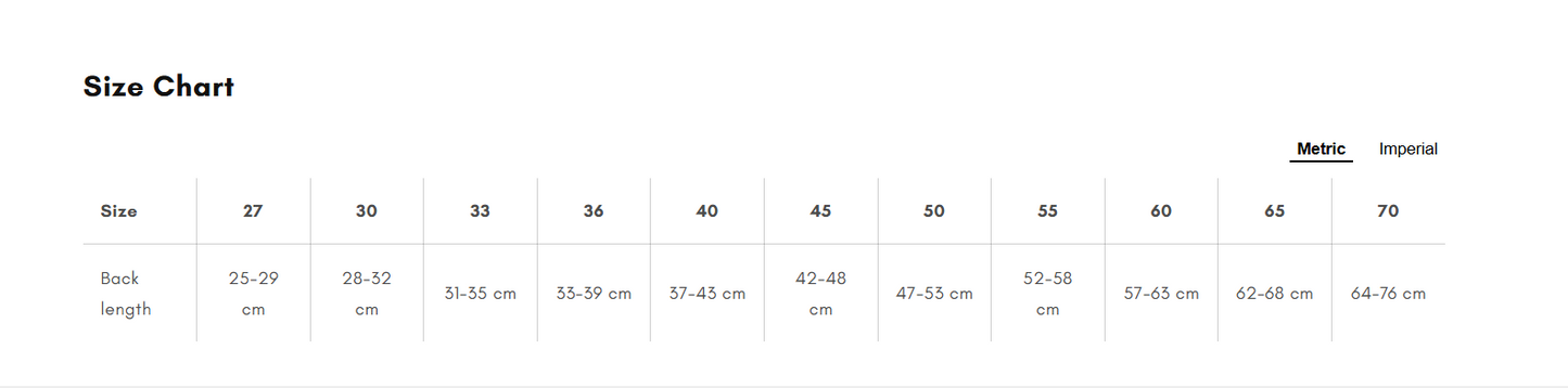 Sizing chart for the Trail Quest Fleece Overall.