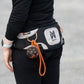 The Explore Belt in use, showing the Non-stop logo & with a ball toy attached to the belt.