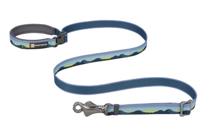 Stock image of the Crag EX Lead on a white background in the Alpine Dawn pattern, with mountains along the length of the lead and green/blue colours.