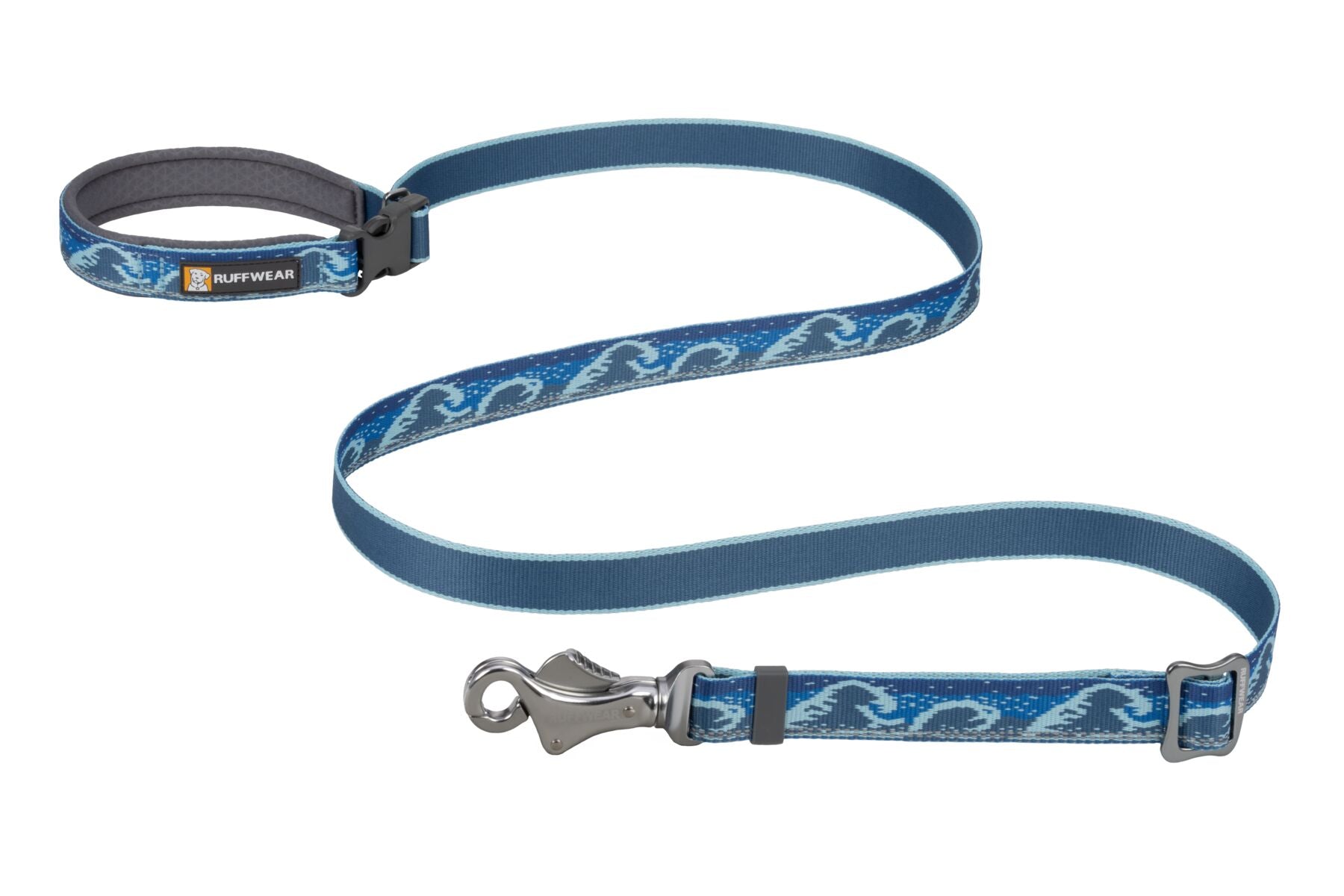 Stock image of the Crag EX Lead on a white background in the Midnight Wave pattern, with mountains along the length of the lead and green/blue colours.