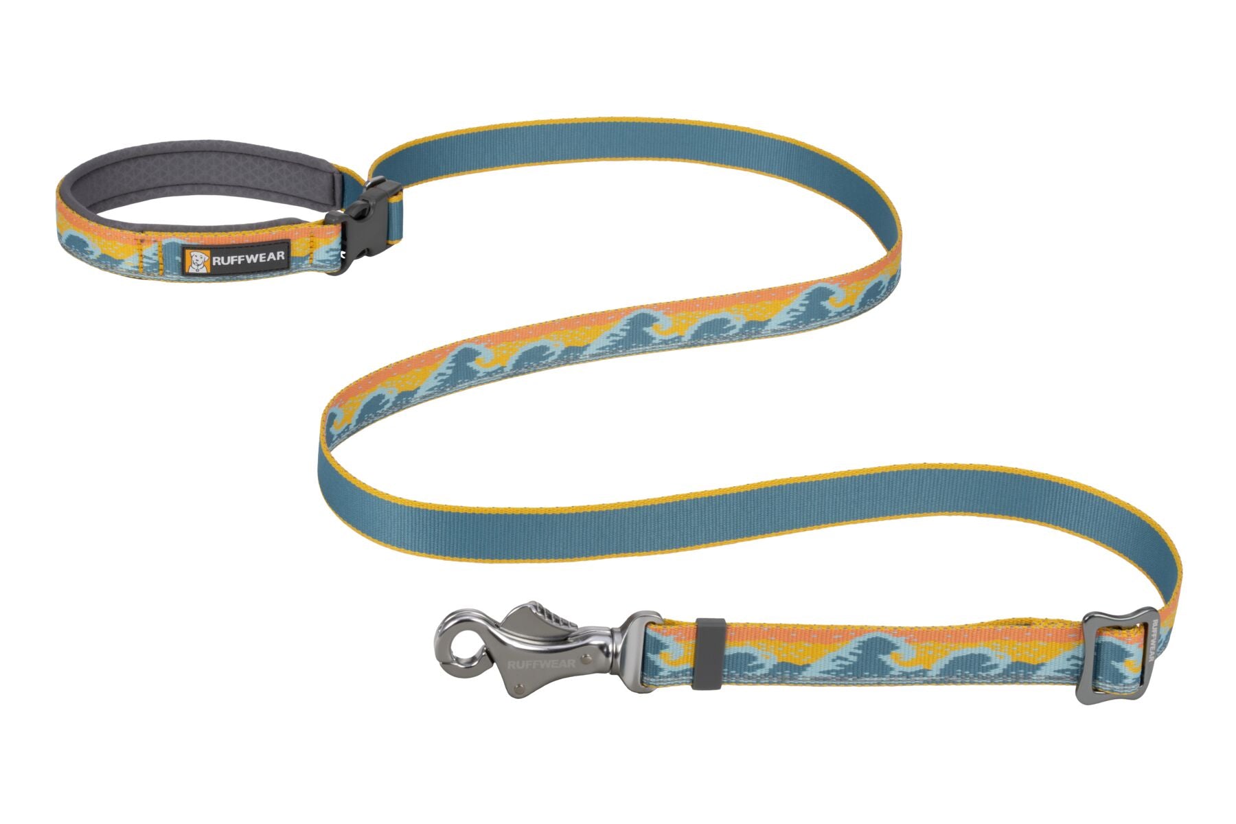 Stock image of the Crag EX Lead on a white background in the Midnight Wave pattern, with mountains along the length of the lead and green/blue colours.