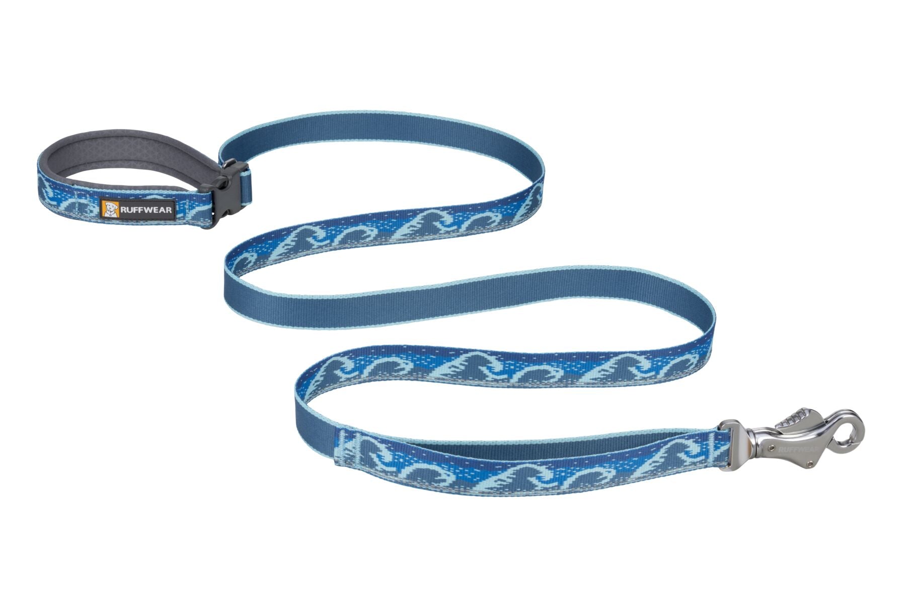 Stock image of the Crag Lead in Midnight Wave, on a white background, featuring wave designs across the length.