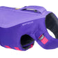 Stock image of the Float Coat in Purple Lily, a purple and pink life jacket, on a white background.