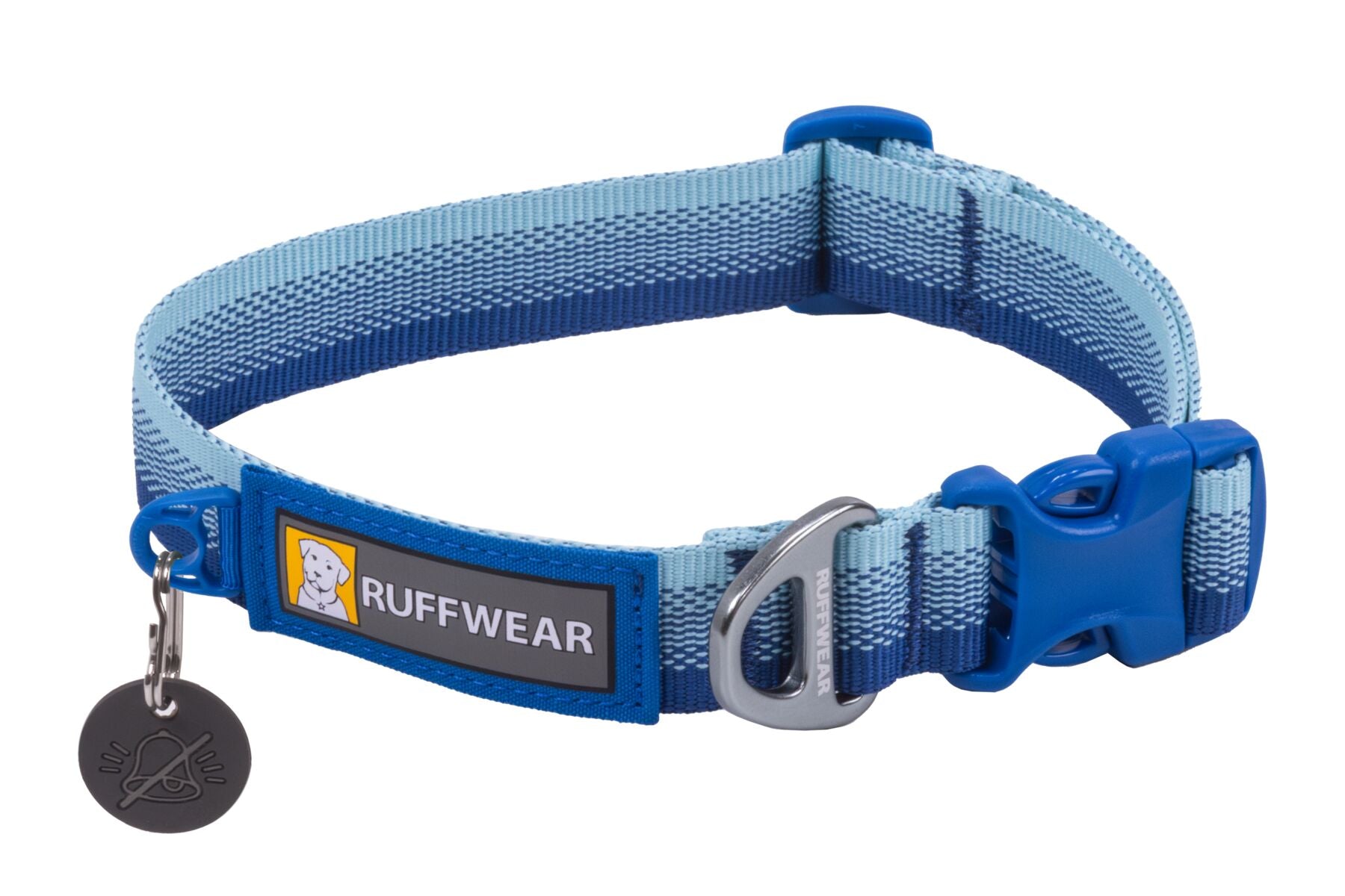 Stock image of the Front Range Collar in Coastal Fade, an everyday collar with a gradient from light to dark, with Ruffwear branding.
