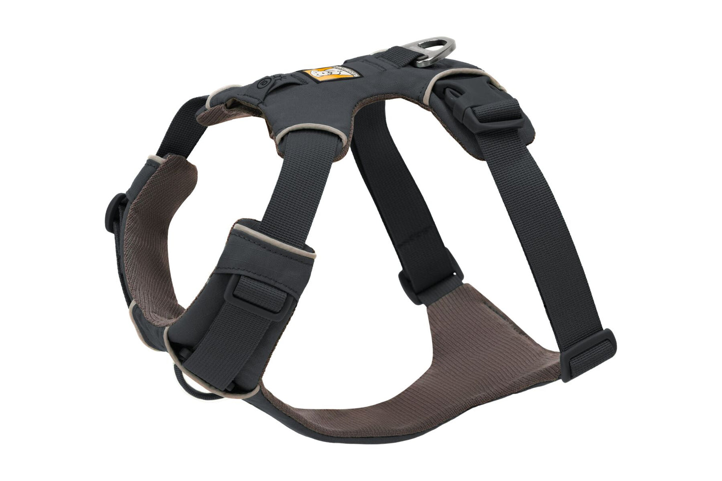 Stock image of the Front Range Harness in Basalt Grey, a harness with a D-ring and front clip, on a white background.