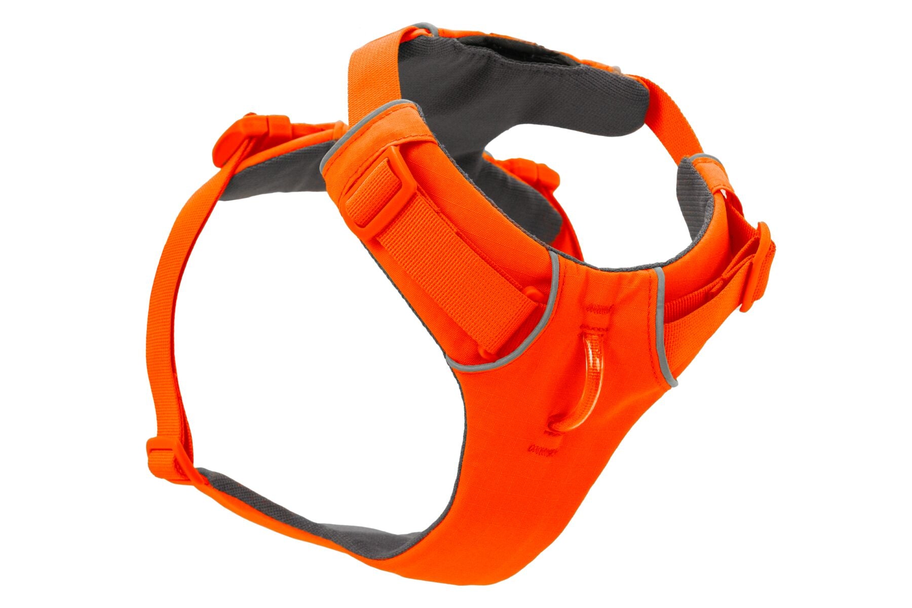 Stock image of the Front Range Harness in Blaze Orange, a harness with a D-ring and front clip, on a white background.