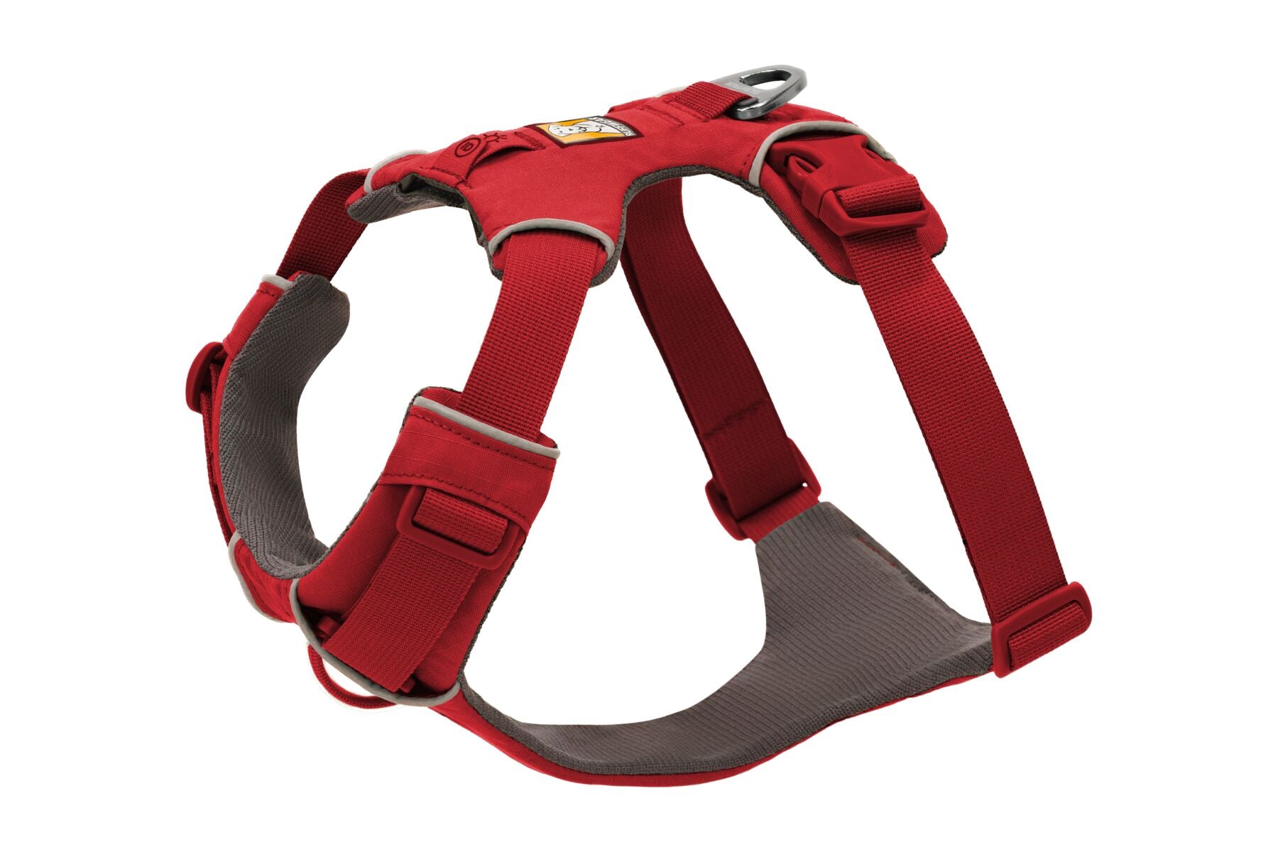 Stock image of the Front Range Harness in Red Canyonl, a harness with a D-ring and front clip, on a white background.