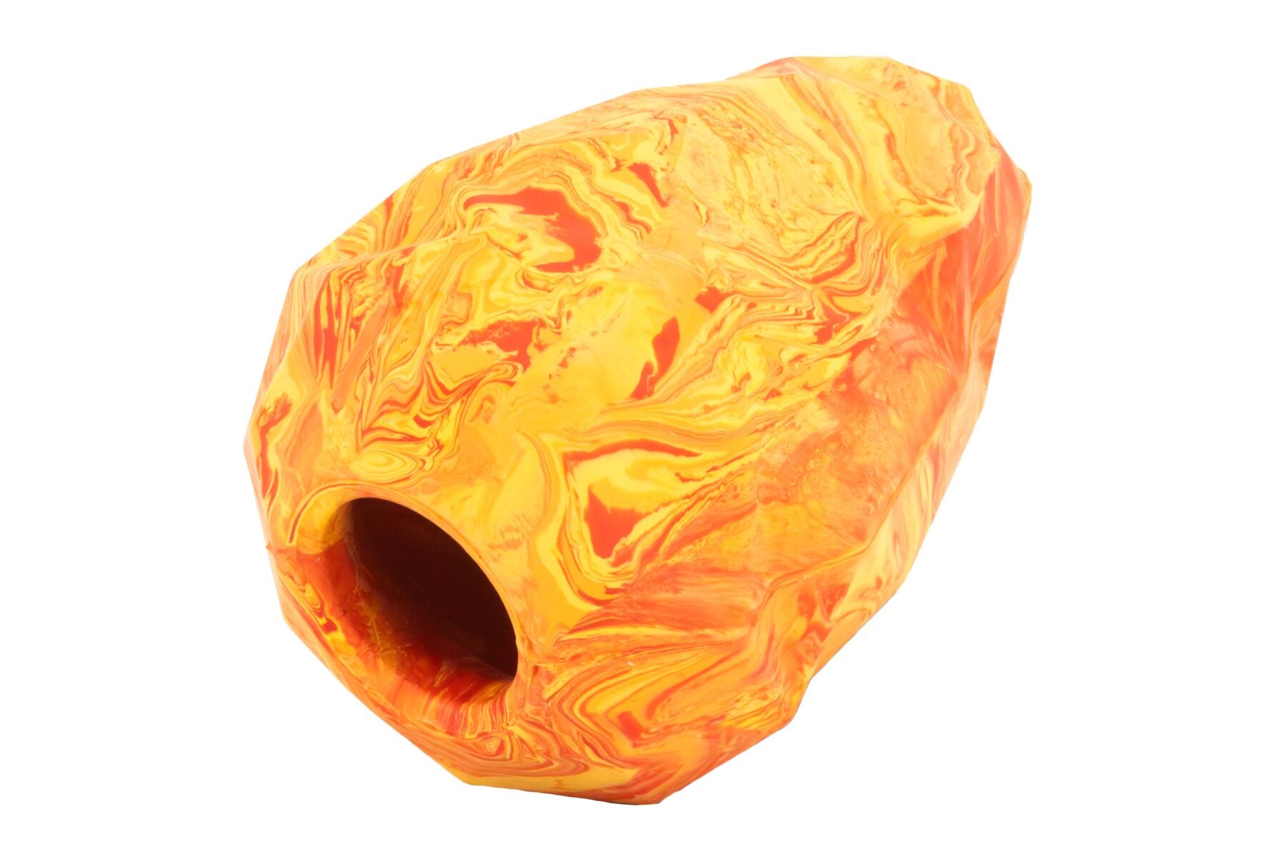 Stock image of the Salamander Orange Gnawt-a-Cone toy, a pinecone shaped toy with a hole in the bottom.