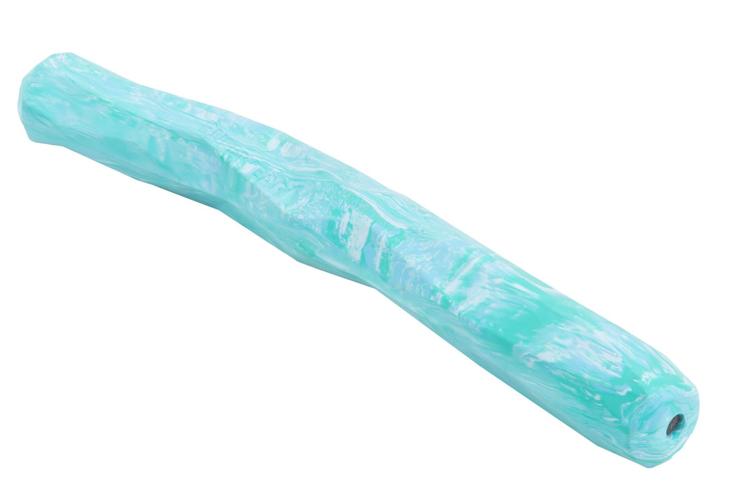 Stock image of the Gnawt-a-Stick in Glacial Blue, an irregular shape long toy, on a white background.