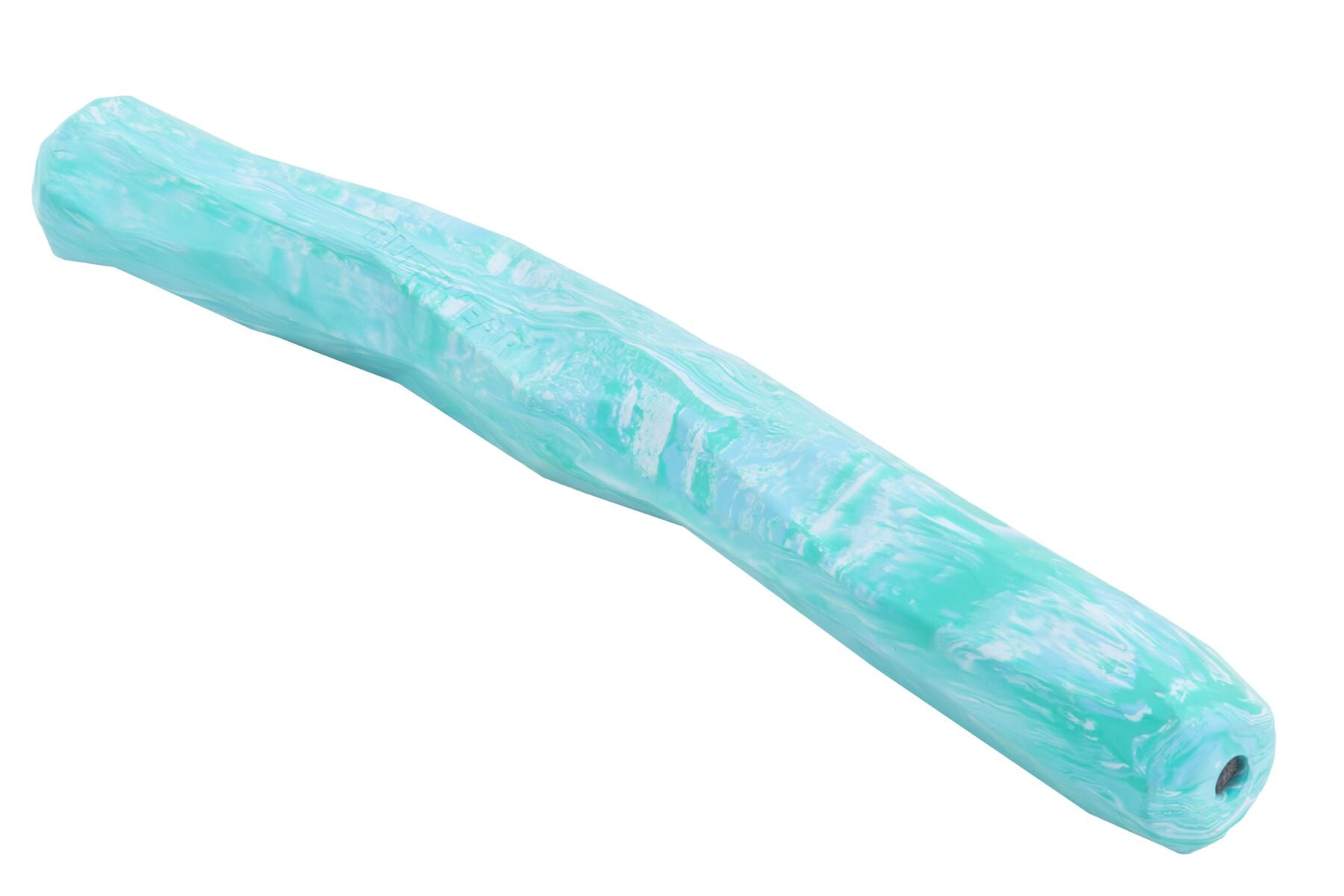 Stock image of the Gnawt-a-Stick in Glacial Blue, an irregular shape long toy, on a white background.