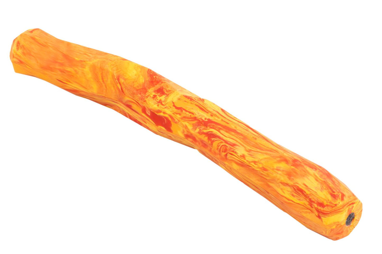 Stock image of the Gnawt-a-Stick in Salamander Orange, an irregular shape long toy, on a white background.