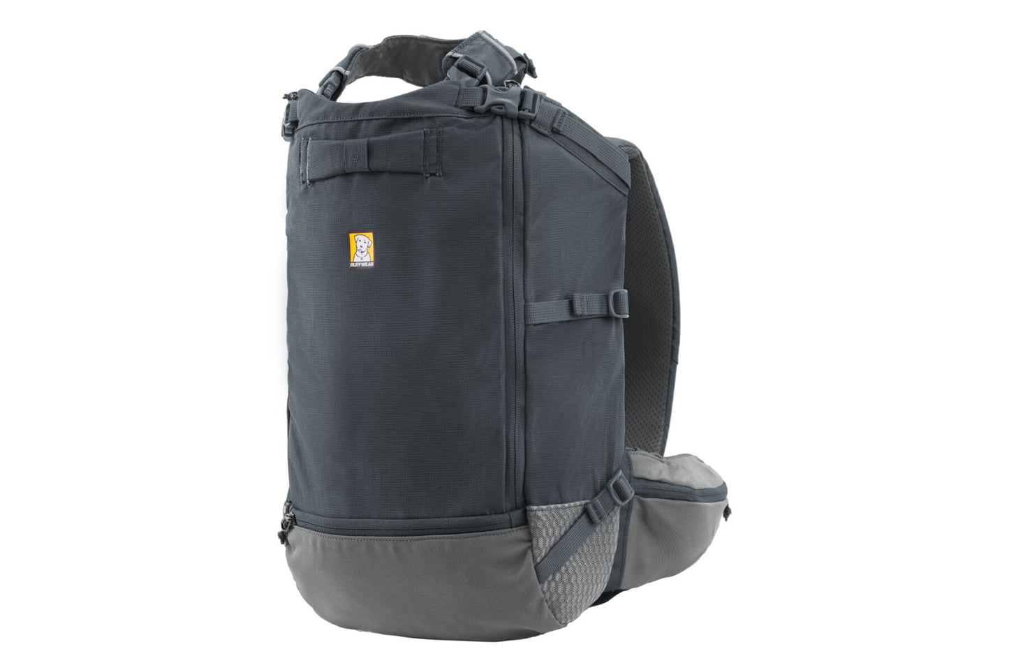 Stock image of the Hitch Hiker Carrier in Basalt Grey, a dark grey backpack on a white background.