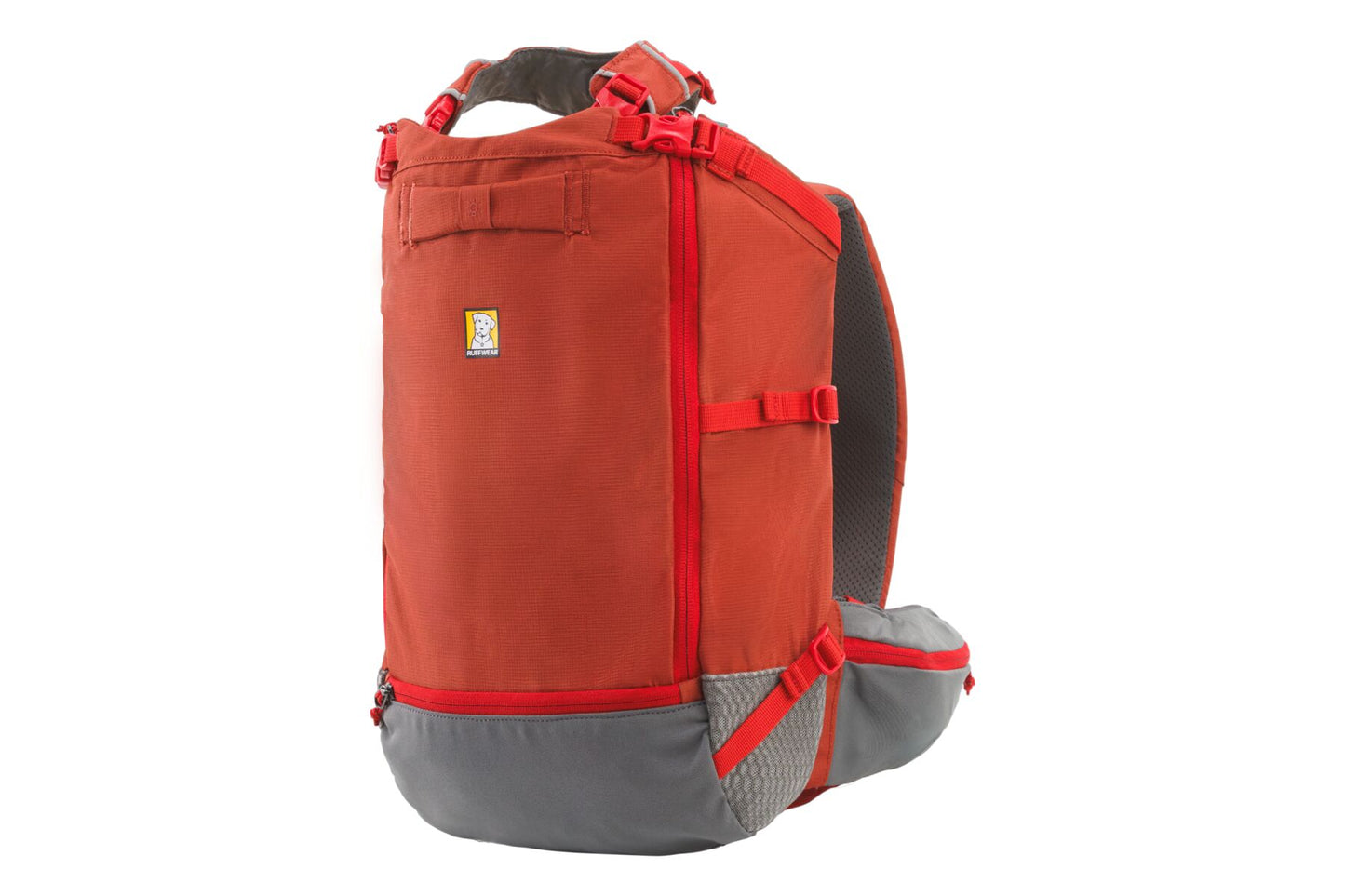 Stock image of the Hitch Hiker Carrier in Red Clay, a red backpack on a white background.