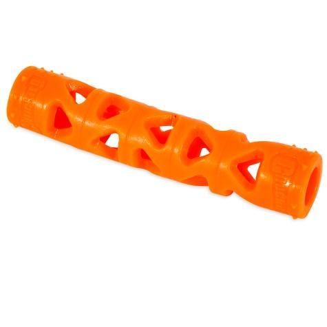 Stock image of the Chuckit! Air Fetch Stick on a white background. Cylinder-shaped toy, with holes in it.