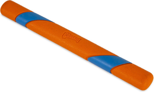 A stock image of the Ultra Fetch Stick, a long, cylinder-shaped toy with orange and blue colours.