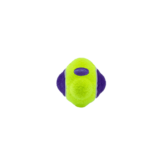 Stock image of the KONG Air Squeaker Knobby Ball, a tennis material against a transparent background.