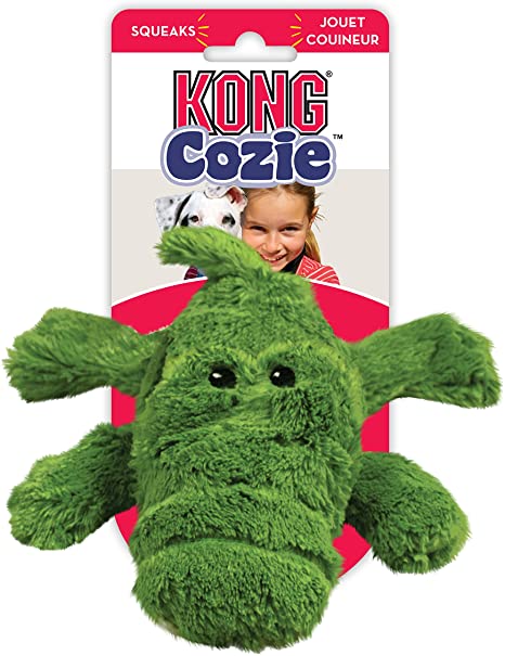 Stock image of the Cozie Ali Alligator, a green alligatior plush toy, on a white background.