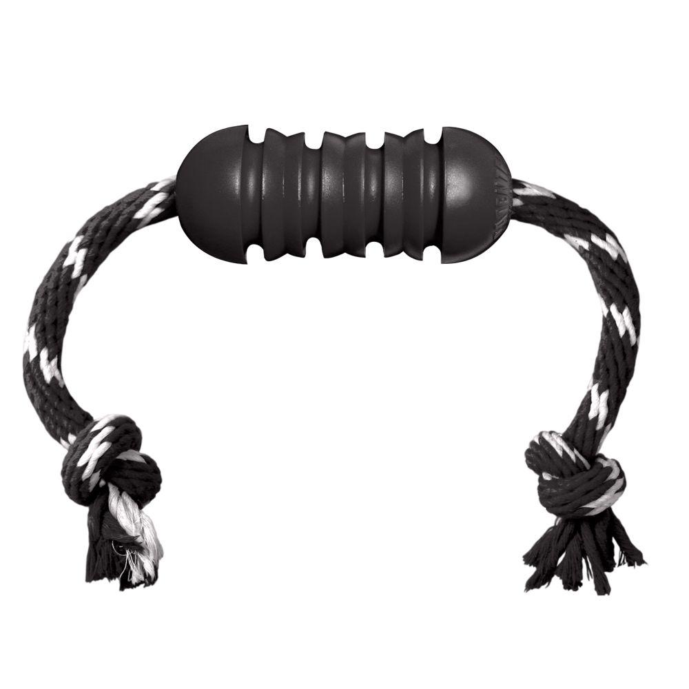 Stock image of the KONG Extreme Dental with Rope, a black toy with rope detailing, on a white background.