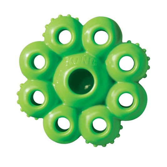 Stock image of the KONG Quest Star Pod, a green toy, against a white background.