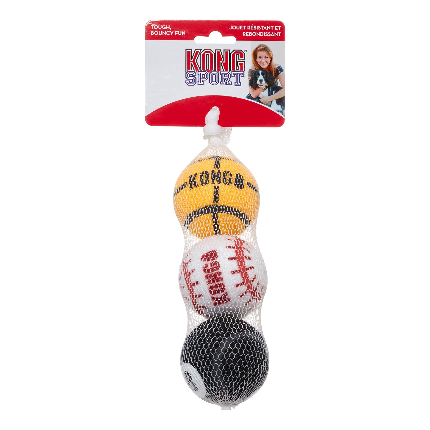 Stock image of the KONG Sport Balls, featuring a 3 pack of balls for dogs, against a white background.