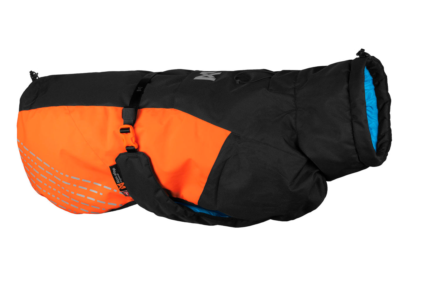 Stock image of the Orange and Black Glacier Jacket v2, a two-tone jacket, with Non-stop branding on a white background.