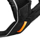 Detailed photo of the front attachment of the harness, on a white background.