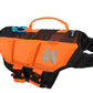 Stock image of the Protector Life Jacket, an orange lifejacket with a handle for dogs, against a white background.