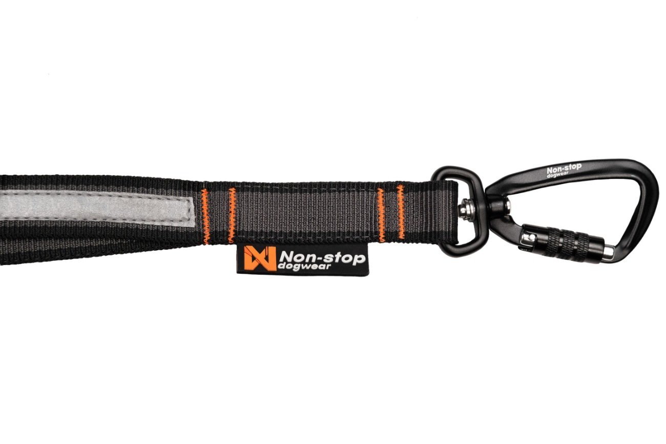 Stock image of the Touring Bungee Lead carabiner, on a white background, with Non-stop branding.